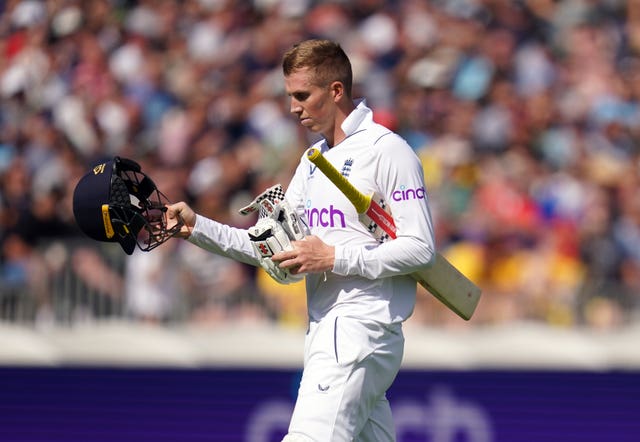 Zak Crawley walks off after being dismissed 