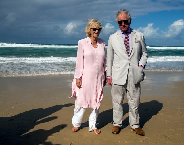 Charles and Camilla on a beach in Australia in 2018