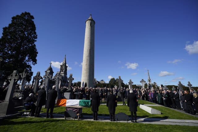 Mourners attend the funeral of former Sinn Fein general secretary Rita O’Hare at Glasnevin Cemetery, Dublin