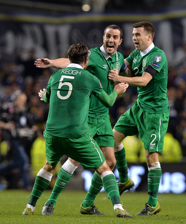 Republic of Ireland’s John O’Shea (centre) and Seamus Coleman (right) played together for their country for more than seven years