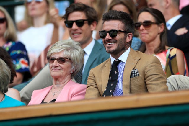 David Beckham, right, was at Centre Court to watch Serena Williams