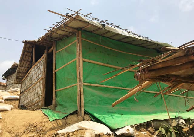 A shack dug into a hillside in the Balukhali refugee camp in Bangladesh (Jemma Crew/PA)