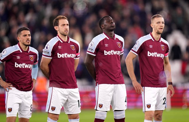 West Ham’s Kurt Zouma lines up ahead of the Premier League match against Watford