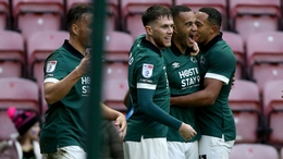 Derby celebrate Curtis Nelson’s goal (Barrington Coombs/PA)