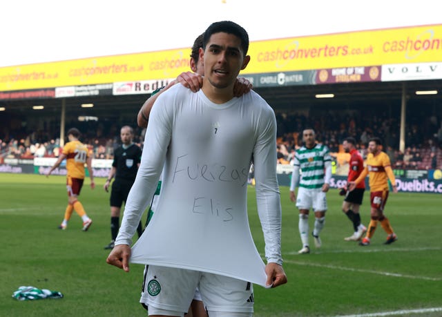Celtic’s Luis Palma paid tribute to Elis after scoring against Motherwell (Steve Welsh/PA)