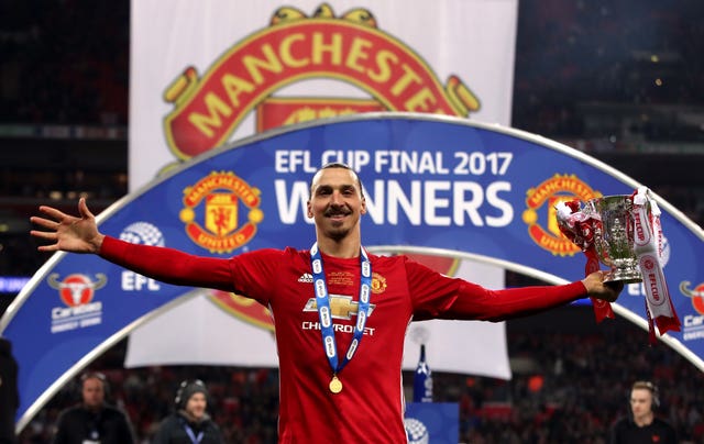 Manchester United’s Zlatan Ibrahimovic with the EFL Cup