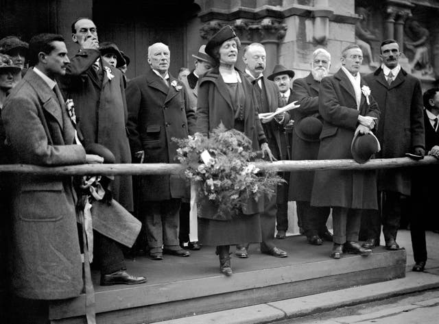 Lady Astor speaking from the Town Hall in Plymouth following her election (PA Archive/PA)