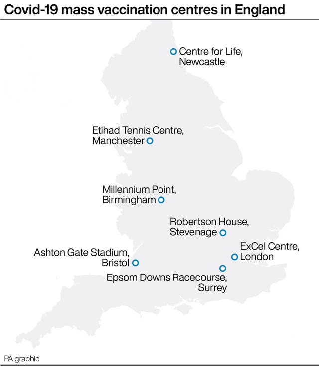 Covid-19 mass vaccination centres in England