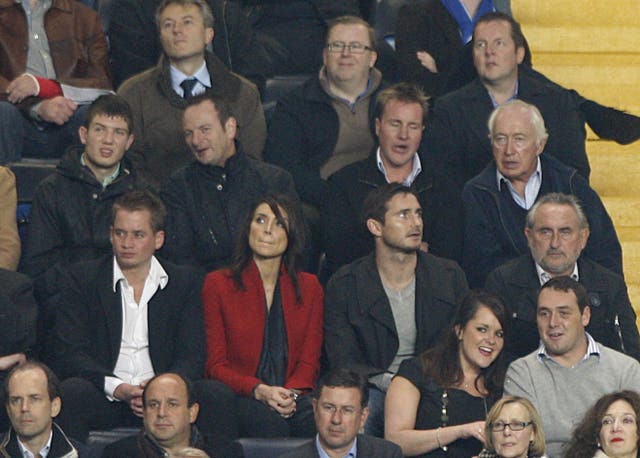 Frank Lampard (centre right) in the stands at Stamford Bridge with then girlfriend Christine Bleakley (centre left) and his father Frank Lampard Snr (far right)