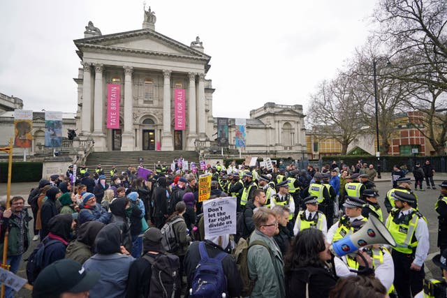 Protesters outside the Tate Britain, which was hosting Drag Queen Story Hour UK