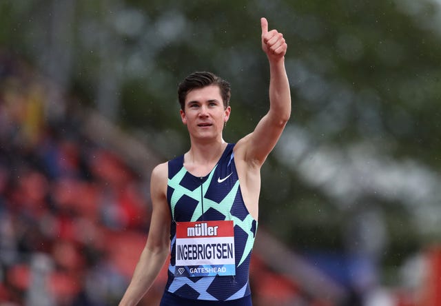 Norway’s Jakob Ingebrigtsen gives a thumbs-up at the Muller Grand Prix Gateshead 2021 – Gateshead International Stadium