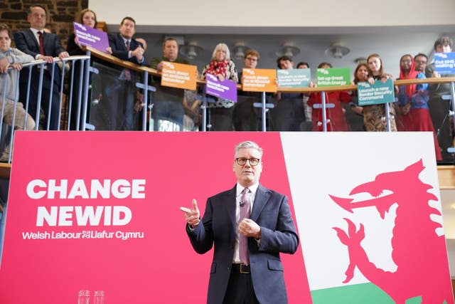 Sir Keir Starmer speaks at the launch of Labour’s six steps for change in Wales at the Priory Centre in Abergavenny, while on the General Election campaign trail