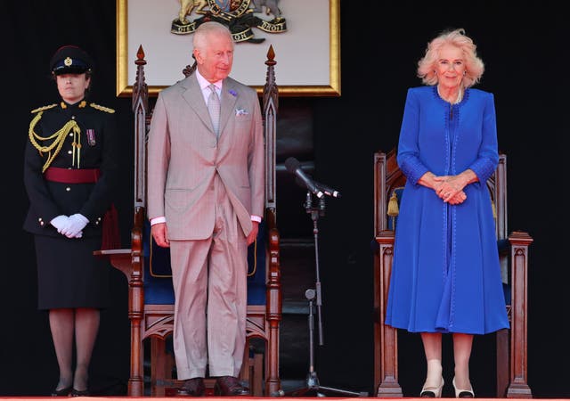 The Queen with a bandage on her ankle during the special sitting of the States of Deliberation, at the Guernsey Parliament in July