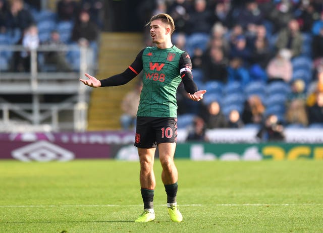 Jack Grealish reacts after his effort is ruled out