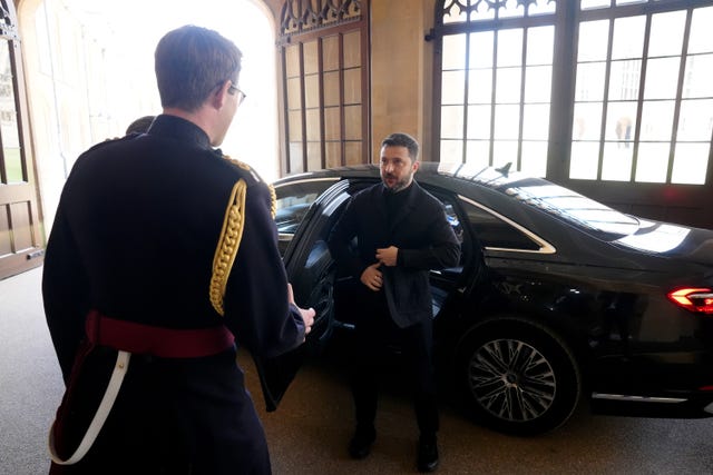 Ukrainian President Volodymyr Zelensky arriving at Windsor 