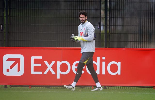 Liverpool goalkeeper Alisson Becker in a training session