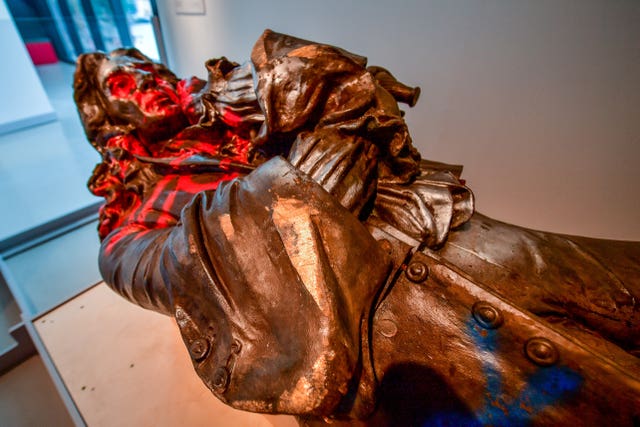 The statue now lies in M Shed in Bristol after it was fished out of the harbour 