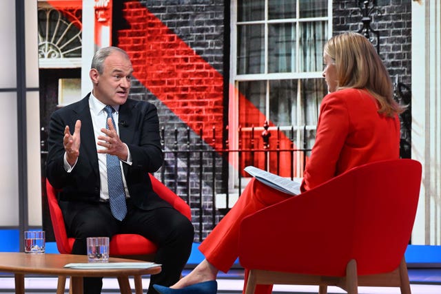 Lib Dem leader Sir Ed Davey appearing on the BBC1 current affairs programme Sunday With Laura Kuenssberg