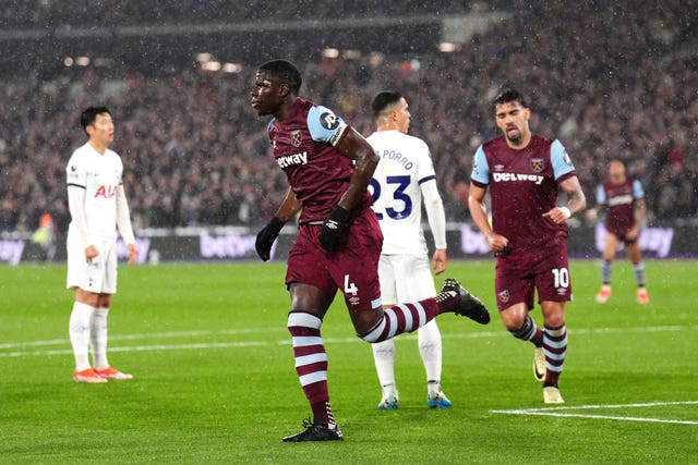 West Ham’s Kurt Zouma celebrates his goal