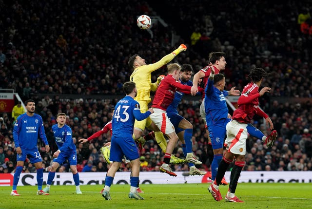 Rangers goalkeeper Jack Butland punches the ball into his own net (Martin PA)