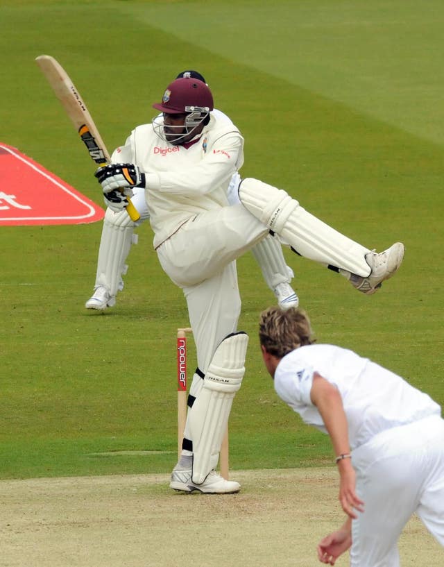 Chris Gayle plays a shot against England at Lord's