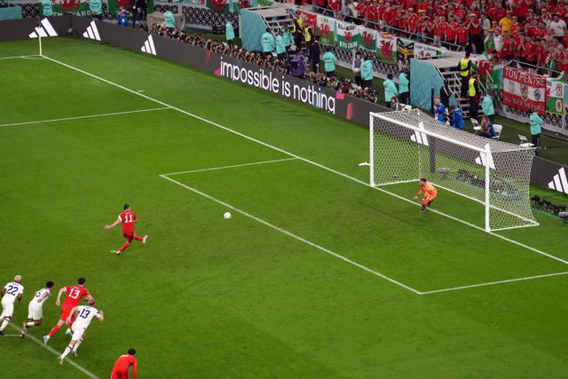Gareth Bale scores his final professional goal, a World Cup penalty against the United States