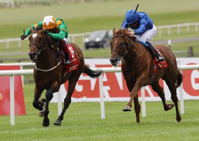 There was not much between Lone Eagle (left) and Hurricane Lane in the Irish Derby of 2021