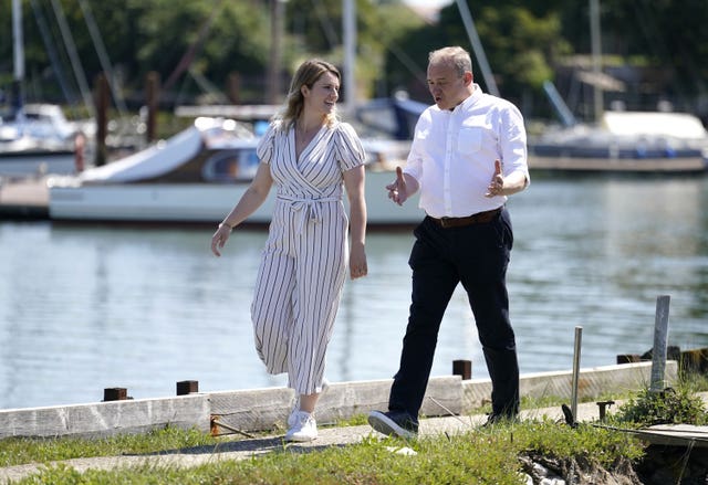 Sir Ed Davey with Lib Dem parliamentary candidate Jess Brown-Fuller during a visit to Birdham Pool Marina, Chichester