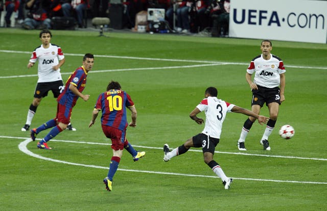 Messi lines up his side's second goal in the victory over Manchester United (Sean Dempsey/PA).
