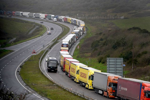 Lorries queuing for the Port of Dover