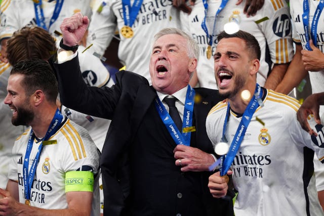 Real Madrid manager Carlo Ancelotti celebrating