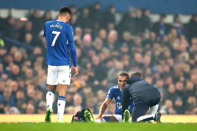 Everton’s Dominic Calvert-Lewin receives treatment