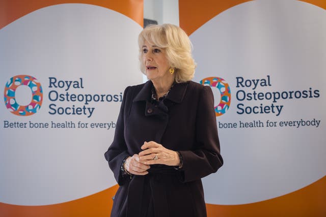 Camilla visited the newly opened Royal Osteoporosis Society offices in Bath earlier on Wednesday (Polly Thomas/PA)