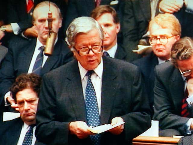 Geoffrey Howe delivering his resignation statement in 1990 (PA Archive//PA)