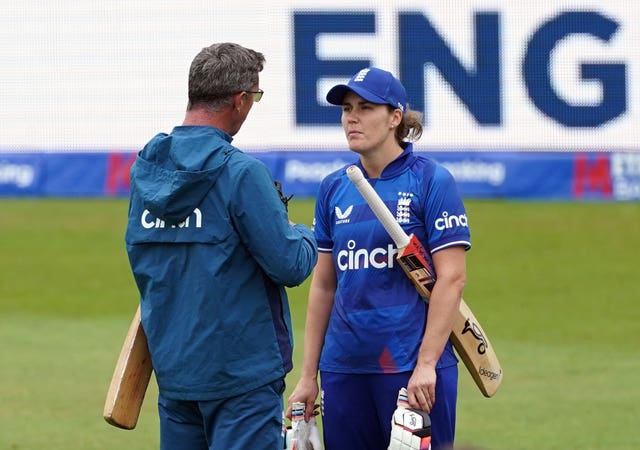 Jon Lewis, left, is well aware of how lucky he and England are to be able to call upon Nat Sciver-Brunt (Joe Giddens/PA)