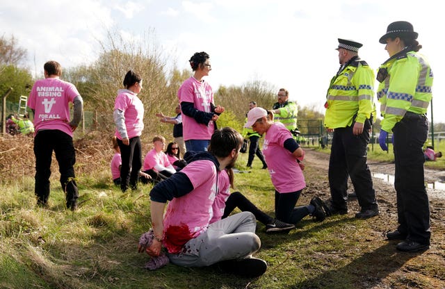 Protesters were detained by police at Aintree 