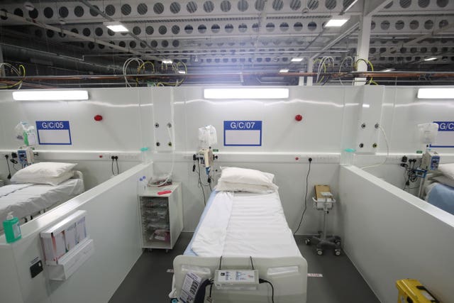 Beds on a ward at the NHS Nightingale Hospital Yorkshire and Humber in Harrogate (Danny Lawson/PA)