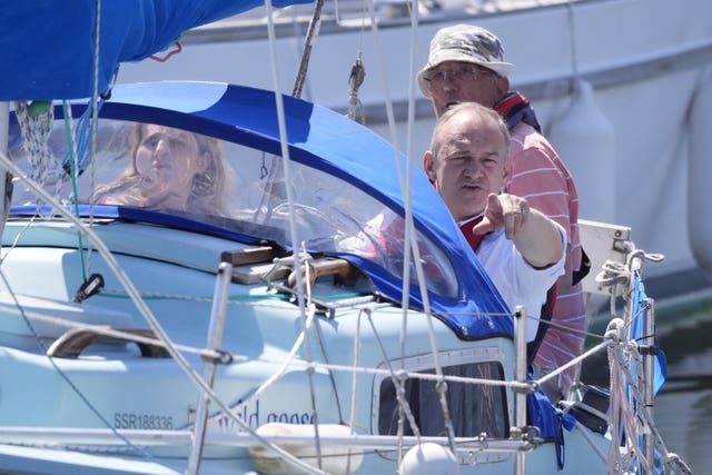 Liberal Democrat leader Sir Ed Davey in a boat to highlight plans to abolish Ofwat and introduce a new water regulator to tackle the sewage crisis