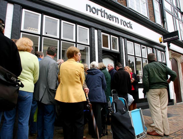 Customers queuing outside a Northern Rock branch in Bromley, Kent