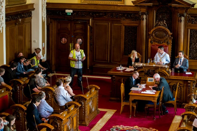 Worker addresses Belfast City Hall meeting