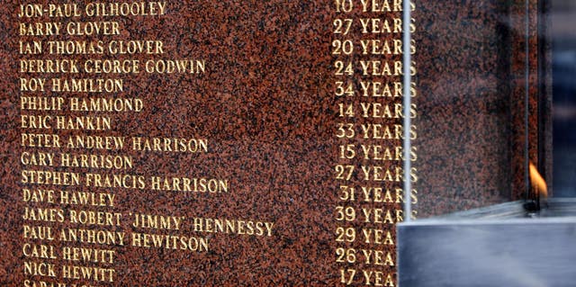 The names of those who died in the Hillsborough disaster written on the memorial at Anfield