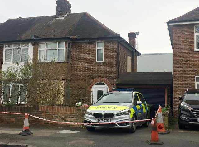 A police car and cordon outside the property of Richard Osborn-Brooks on South Park Crescent in Hither Green, London (Henry Vaughan/PA)