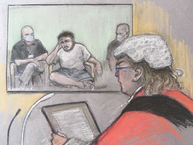 Court artist sketch of Jonty Bravery, 18, being sentenced by Mrs Justice McGowan 