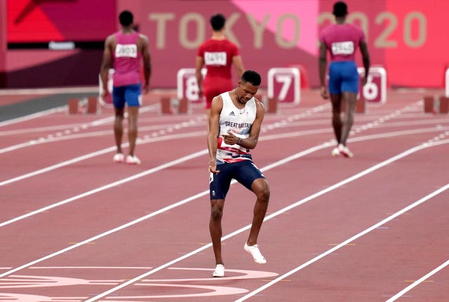 A false start from Zharnel Hughes led to his disqualification from the men's Olympic 100m final (Joe Giddens/PA)