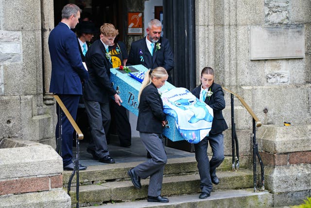 The coffin of Bobbi-Anne McLeod is carried out of the church after her funeral (Ben Birchall/PA)