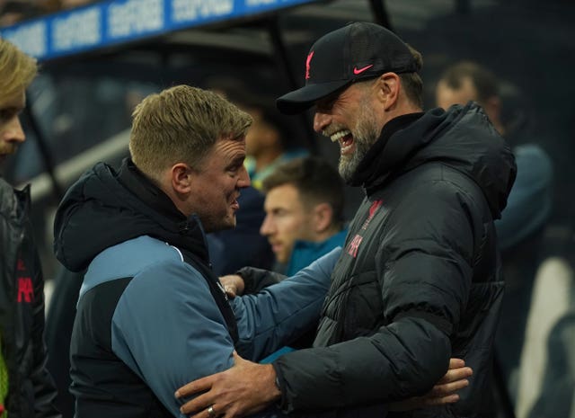 Newcastle head coach Eddie Howe (left) and Liverpool boss Jurgen Klopp have locked horns in the recent past