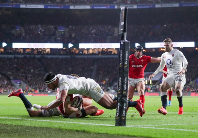 Manu Tuilagi was sent off for a high tackle on George North in a fiery contest at Twickenham