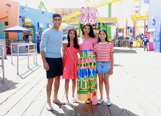 Prime Minister Rishi Sunak, Anoushka Sunak, Akshata Murty and Krishna Sunak visiting Santa Monica Pier in Santa Monica, California, during their summer holiday