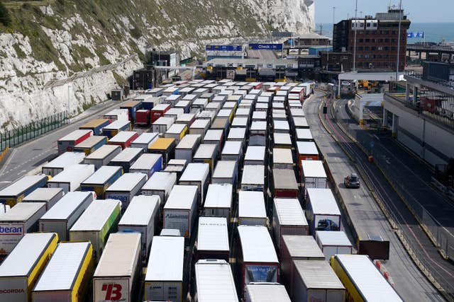 Freight lorries queue at the Port of Dover on Tuesday