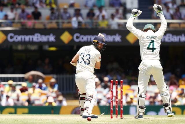 Wood was bowled by Nathan Lyon and when Chris Woakes departed, England had lost eight wickets for 74 to leave Australia needing just 20 to win